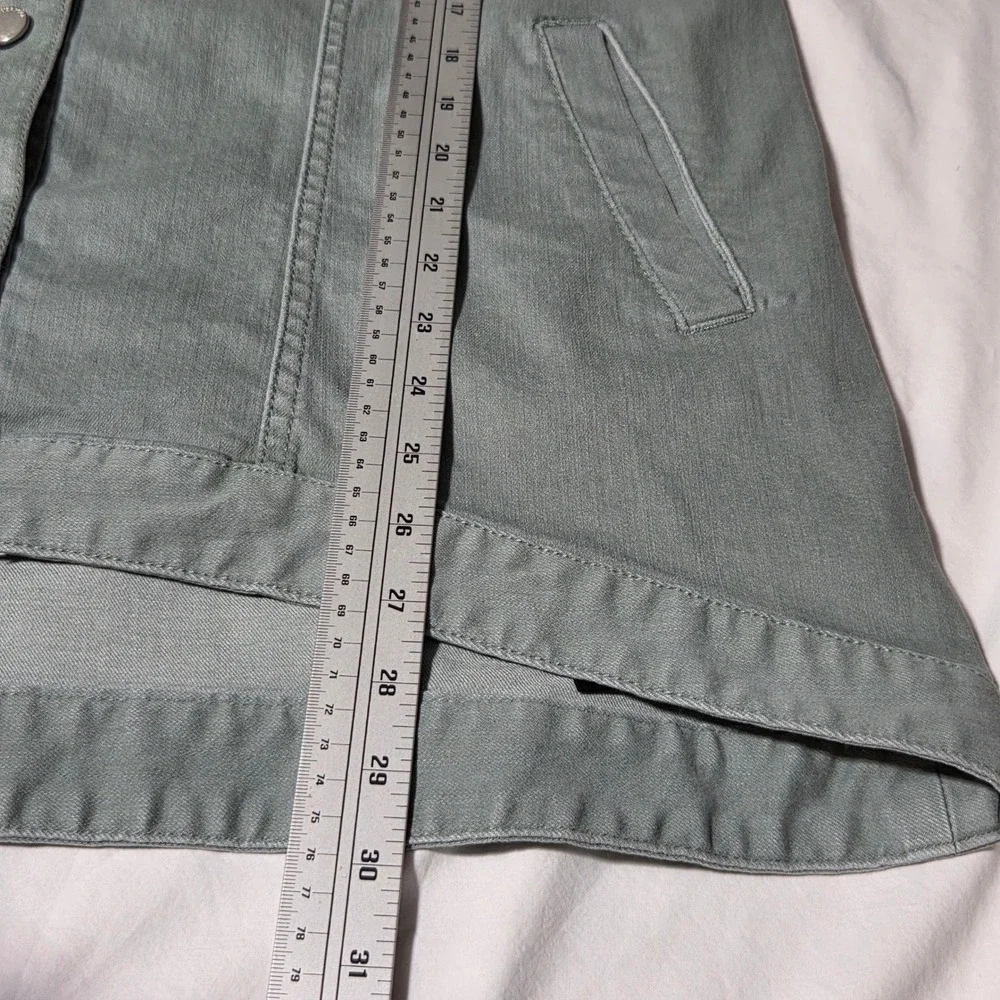 Liverpool Los Angeles Sage Green High Low Stretch Denim Jacket 1X